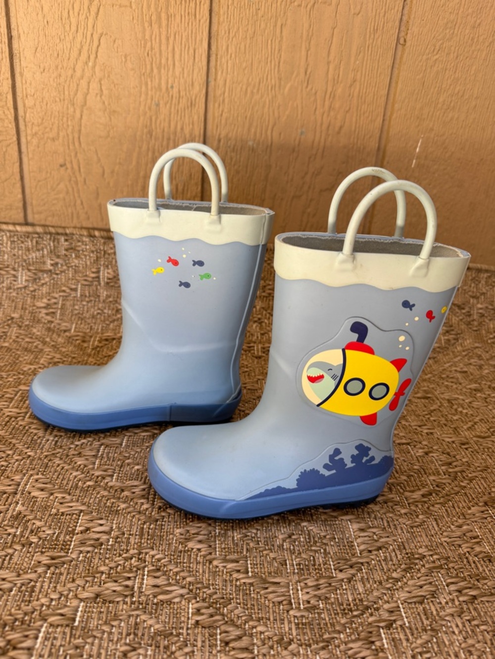 Cat & Jack Light Blue Kids Rain Boots with Yellow Submarine - Picture 2 of 7